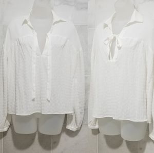 Line & Dot Peasant White Boho Neck Tie Blouse S